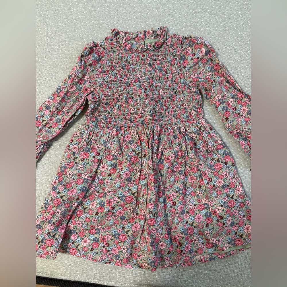 Janie and Jack Pink Floral Smocked Long-Sleeve Dress